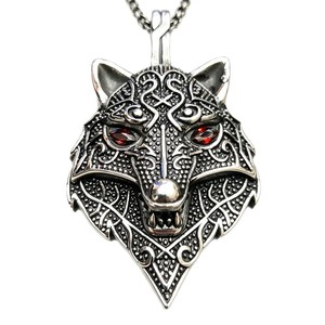 yunnique Pendentif Tête de Loup en Acier Inoxydable pour Homme, Collier Animal à Œil Rouge, Bijoux de Style Ethnique, Design Géométrique, Sertissage Pavé - Product Image 5