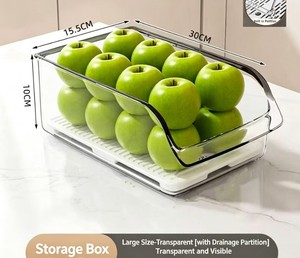 Clear <b>Plastic</b> Refrigerator Storage Drawers Rectangle Food Container PP Material Easy To Clean <b>Kitchen</b> Organizing Box - Product Image 5