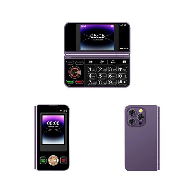 Popular Choice V899 Foldable Flip Mobile Phone 2G Feature Phone Big Buttons Dual SIM Multilingual Flashlight for Elderly Student