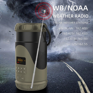 Radio météo portable avec bande NOAA, AM, FM, haut-parleur Bluetooth, lampe d'urgence à manivelle solaire pour le camping en plein air - Product Image 2