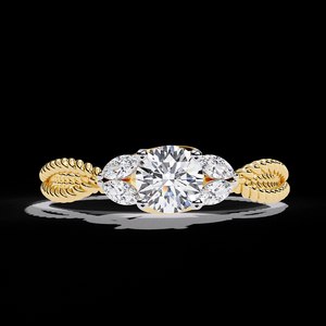 Anillo de Compromiso con Diamante Cultivado en Laboratorio, Banda de Oro con Diseño de Cuerda Trenzada y Piedras Laterales en Forma de Pera, Joyería Elegante - Product Image 1