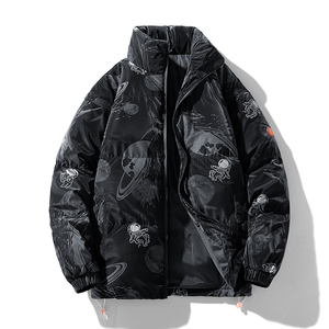 Cuello alto para hombre, abrigo cálido, color bloqueado, pareja, jóvenes, prendas de vestir exteriores acolchadas de algodón, color caramelo, de moda - Product Image 2