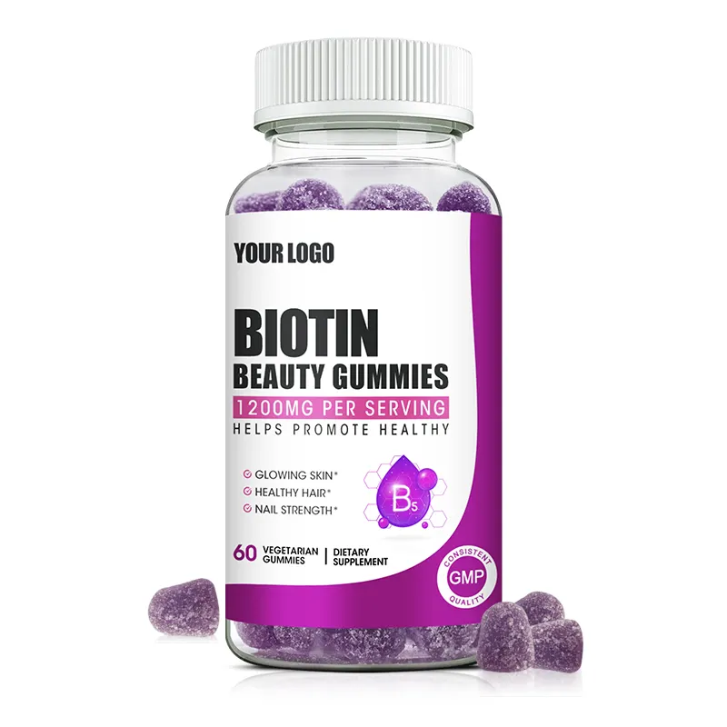 Oem 60pcs Biotin vẻ đẹp Gummies Tóc da và móng tay tăng trưởng Vitamin thực phẩm bổ sung