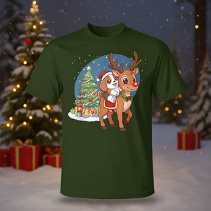 T-shirt de Noël avec un chiot Beagle montant sur un renne du Père Noël - Product Image 3
