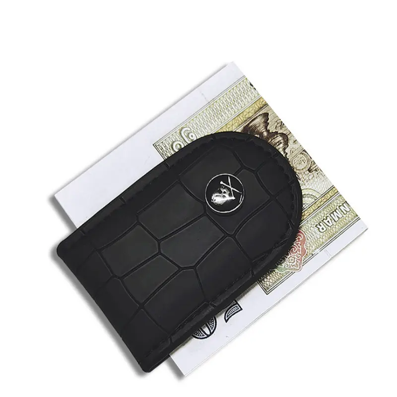 Dompet uang kulit asli untuk pria, dompet magnetik kulit asli, klip uang, pemegang kartu tagihan Mini untuk pria
