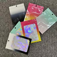Sacs refermables en Mylar couleur personnalisée avec fermeture éclair, emballage holographique pour petites entreprises, faible MOQ pour colliers