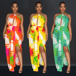 C6921 Femmes mode européenne américaine dos nu à lacets imprimé longue longueur au sol pour quotidien transfrontalier pour AliExpress <span class=keywords><strong>Amazon</strong></span> - Product Image 1