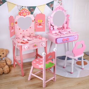 Toeletta in legno rosa con specchio in resina, <span class=keywords><strong>set</strong></span> di giochi di ruolo educativi per bambine - Product Image 3