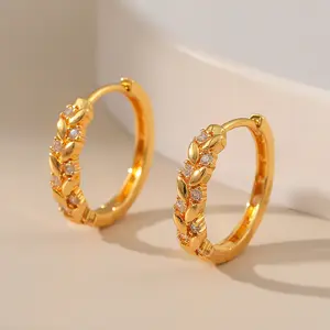 Trendy Best Selling Eco-Friendly Wheat Diamond Earrings Plant Leaf Earrings Exquisite Geometric Chunky Hoop Earrings