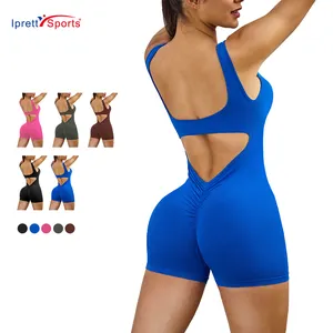 Hot Ladies One Piece Workout Gym Jumpsuits Sexy Hollow Back Scrunch Butt Yoga Activewear Jumpsuit