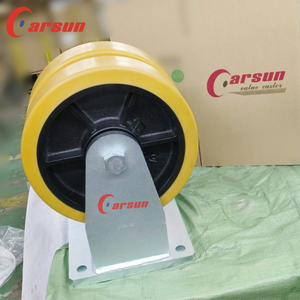 Last 10T <span class=keywords><strong>Extra</strong></span> <span class=keywords><strong>Heavy</strong></span> <span class=keywords><strong>Duty</strong></span> Industrie rollen 16 Zoll Eisenkern Polyurethan Doppel rad Fest rollen Starre Rolle - Product Image 4