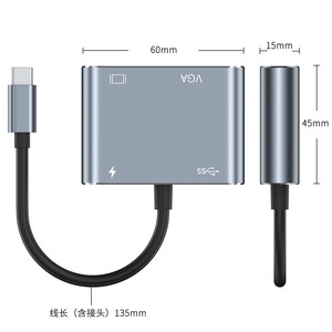 Type <b>C</b> Hub 4 In 1 HDMI VGA USB3.0 <b>Adapter</b> For Laptop Projector Aluminum Alloy - Product Image 4