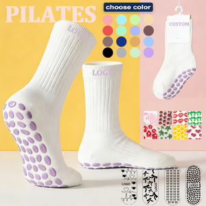 Chaussettes personnalisées en coton pour bébés et femmes, chaussettes de yoga antidérapantes pour filles et parents, avec logo, pour le Pilates - Product Image 1
