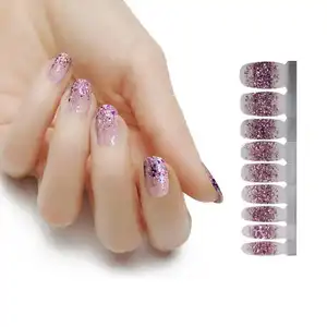 Màu Tím Nhúng Tùy Chỉnh Glitter Overlay Bất Nail Polish Strips Nghệ Thuật Đường Phố Kết Thúc Tốt Đẹp Nail Sticker