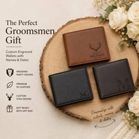 Portefeuille Bifold en Similicuir Gravé au Laser Personnalisé, Portefeuille Intelligent Fin et Compact, Vente en Gros, Mini Portefeuille de Luxe Multifonction Fait Main pour Hommes