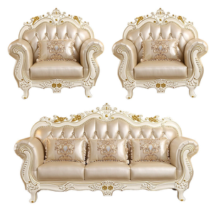 European-style Leather Combination <b>Sofa</b> Set Living Room Solid Wood Carved <b>Sofa</b> Luxurious French-style Couch - Product Image 5