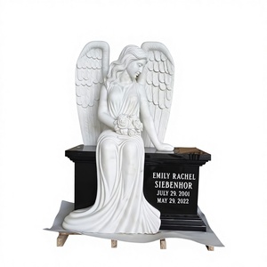 Estatua de Ángel Llorón Tallada en Mármol Blanco Europeo Moderno para Tumba en Cementerio - Product Image 2