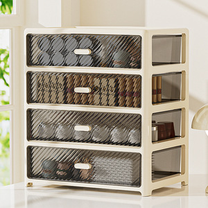 Transparent Desktop Storage Cabinet with Black <b>Drawers</b> and Partitions for <b>Makeup</b> and Cosmetics Cream Color Extra Large Size - Product Image 3