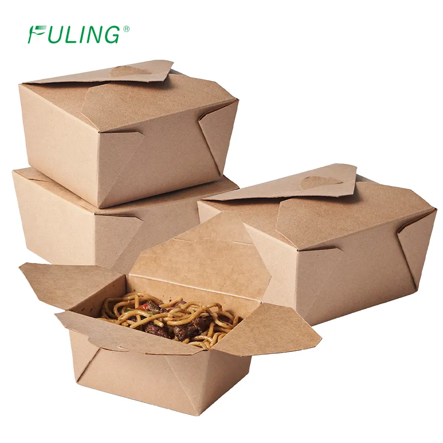 FULING Manufacturer Wholesale takeout boxes disposable to go paper kraft food container