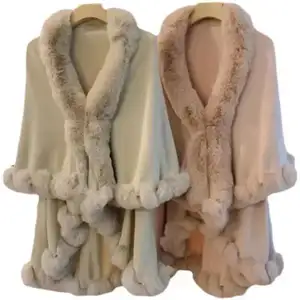 9 색 여성용 겨울 따뜻한 느슨한 숄 코트 가짜 토끼 모피 목 판초 특대 망토 롱 가디건 2 레이어 두꺼운 망토