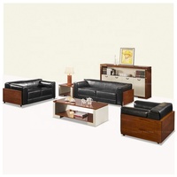 Canapé d'angle en cuir HAOSEN S083 avec décoration en grain de bois classique pour bureau
