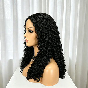 Perruque Lace Front Longue Bouclée Style Afro-Américain, Petites Boucles Tubulaires Bombées, Cheveux Synthétiques <span class=keywords><strong>Haute</strong></span> <span class=keywords><strong>Température</strong></span> - Product Image 4
