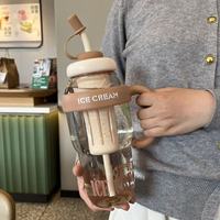 Grande tasse à paille pour PC avec poignée et infuseur à thé, design moderne et minimaliste, idéale pour les étudiantes en été