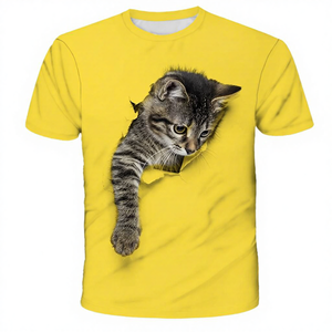 T-shirt décontracté à manches courtes en tricot 180g, style occidental, imprimé animal numérique 3D, motif loup, en promotion - Product Image 4