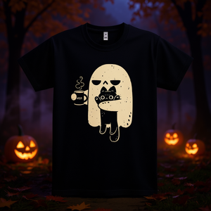 เสื้อยืดลายผีน่ารักถือแมวสีดำ สำหรับผู้ใหญ่ ไซส์ M ลายกราฟิกพิมพ์ลายตลกๆ เสื้อฮาโลวีน - Product Image 3