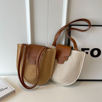 Sac à bandoulière en corde de coton tressée tendance 2024, sac messager rétro pour les vacances, sac selle simple à rabat