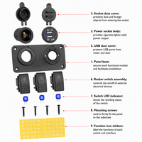 Interrupteur combiné Type B 3 Plus 2 panneaux, 3 interrupteurs à bascule, 2 USB, 1 prise, pour tableau de commande marin et automobile
