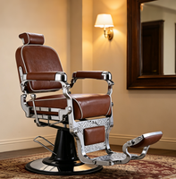 Fauteuil de Barbier Vintage de Luxe Chromé Marron avec Inclinaison Hydraulique, Chaise de Salon Robuste pour Hommes, Barbier, Soins Personnels