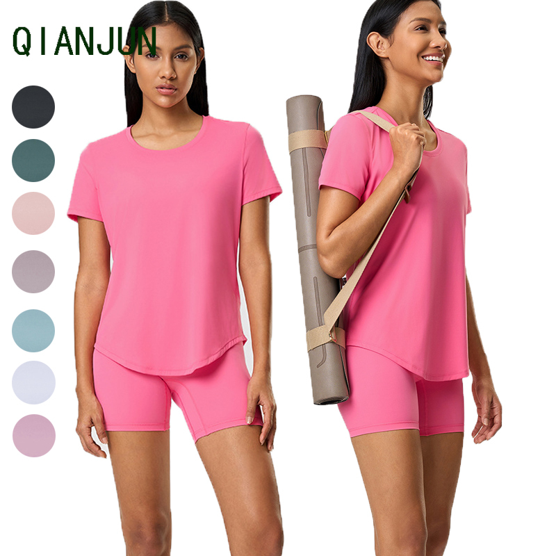 Customized Logo Sports Yoga Short Sleeved High Elasticity Women's Short Sleeved Fashionable Quick Drying Yoga Short Sleeved