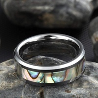 POYA Vente en gros Bague en tungstène argenté 8 mm 6 mm avec incrustation de nacre d'ormeau pour mariage