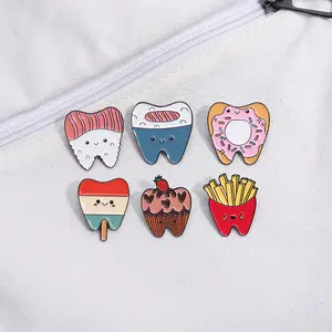 Fabricante personalizar diseños lindo diseño de comida dentista dientes insignia broche diente esmalte suave Pin