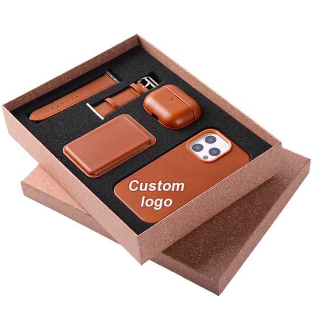 New Luxury Genuine Leather Waterproof Shockproof Phone Case Set for 17/16/15 with Custom Logo & for /