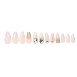 Nail Art Almond Gel Artificial Fingernails New Fashion Kit Top Selling Hand Made Art French Black Naixi Press On Nails