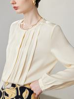 Elegante Camisa de Seda de Morera 90% para Mujer, Blusa de Seda Elástica de Manga Larga de Crepé de China de 19mm, Camisa de Satén de Lujo para Oficina 2026