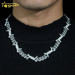 Custom Fashion Sharp Necklace 10MM Plain 925 Sterling Silver Iced Moissanite Cuban Link Chain