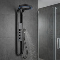 Panneau de douche mural contemporain de luxe noir multifonctionnel en acier inoxydable avec jet de massage doux et éclairage LED numérique