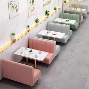 आधुनिक रेस्तरां फर्नीचर दूध चाय कॉफी शॉप गोल्डन मेटल लकड़ी का बूथ सोफा चमड़े की सीट स्पंज कुशन बूथ सोफा - Product Image 4