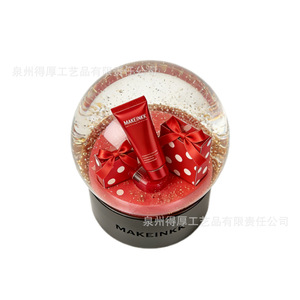 Makeinkk Crystal Snow Globe With <b>Red</b> Gift Boxes And <b>Sequins</b> Holiday Decoration For Beauty Products Display - Product Image 1