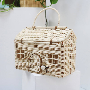 Cesta de regalo hecha a mano con forma de casa <span class=keywords><strong>navideña</strong></span>, de paja, mimbre, ratán y otros materiales tejidos, con asa, para recuerdos festivos - Product Image 5