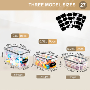 Set di contenitori in plastica trasparente 27 pezzi di alta qualità disponibile in più dimensioni ermetici impilabili per la conservazione della cucina - Product Image 2