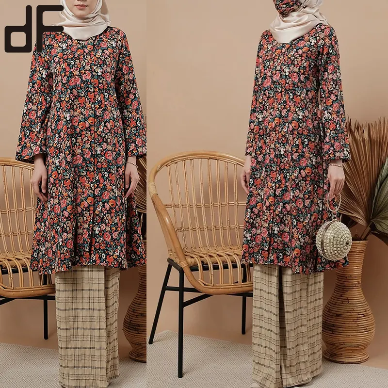 Islamique populaire moderne pas cher vêtements nouveau design charme floral chemisier et jupe kurung baju kebaya