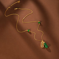 TANGPEI Collier en jade avec pendentif gourde verte dorée pour femme, bijoux de mode