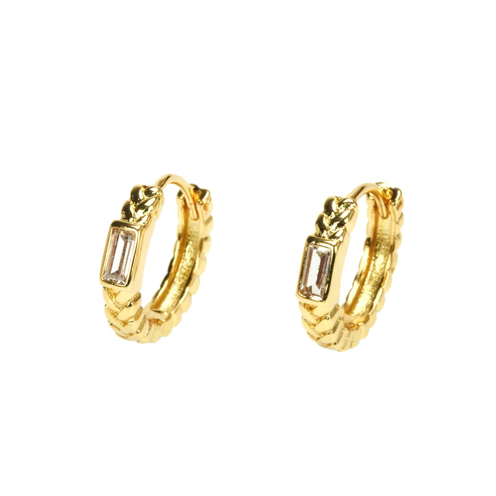 Fashion Rectangle Zircon Hoop Earrings 18K Gold Plated Small Circle Twist Pattern Earring Women Ins Popular Jewelry Wholesale
