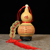 Ornement suspendu en calebasse naturelle, style bouddhiste, avec tête de dragon gravée, pièces des cinq empereurs, nœud chinois et pompon, pour la fortune et la prospérité