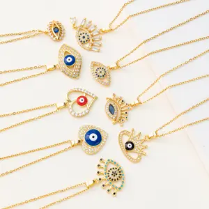 High Quality Copper CZ Eye Turkish Blue Evil Eye Pendant Necklaces Lucky Amulet Charm Necklace Evil Eye Jewelry Gifts Wholesale