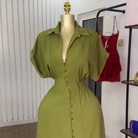 Robe d'été pour femmes à col rabattu et manches courtes avec volants, taille unique